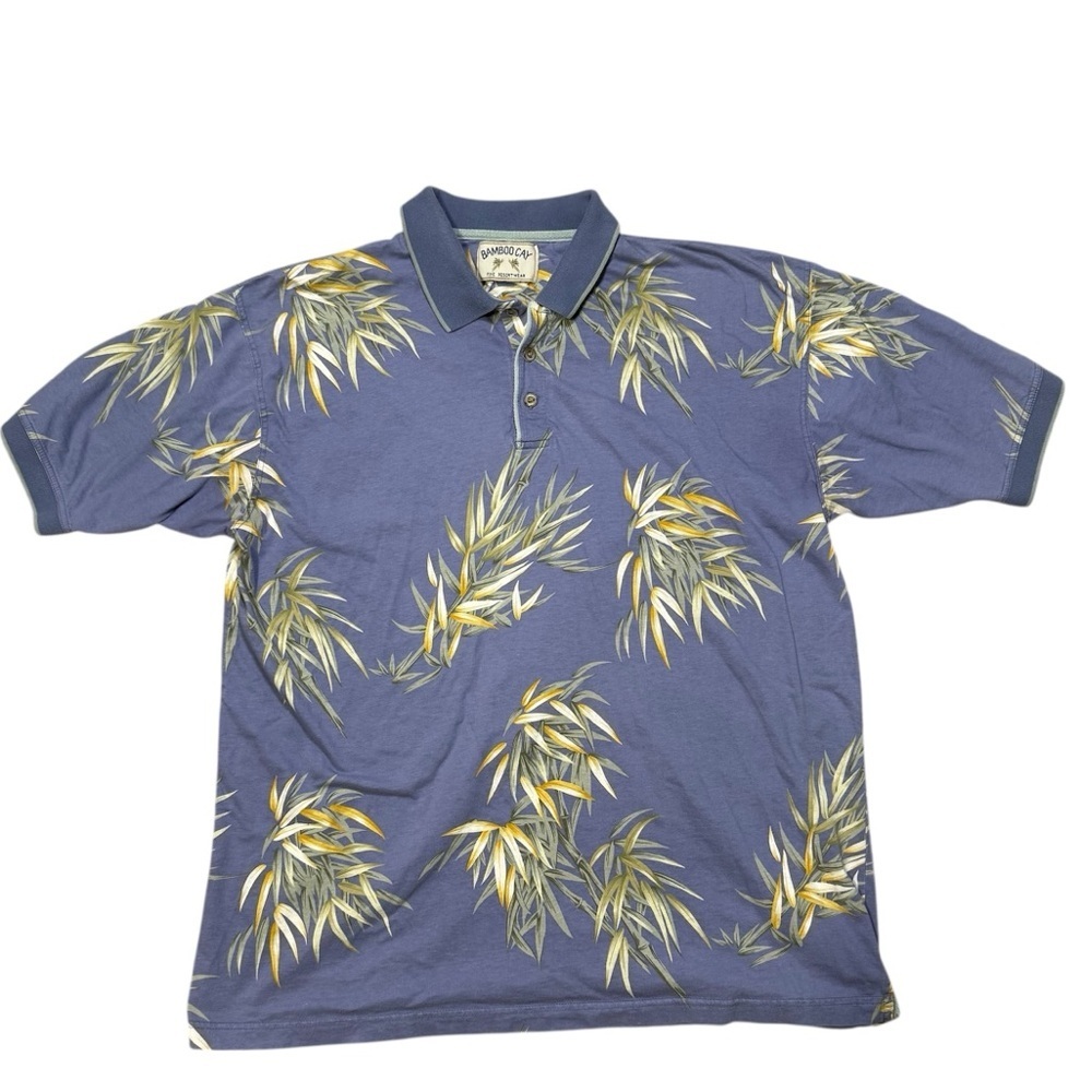 Bamboo Cay Fine Resort Wear Tropical Palm Hawaiian Print Polo Shirt Mens XL